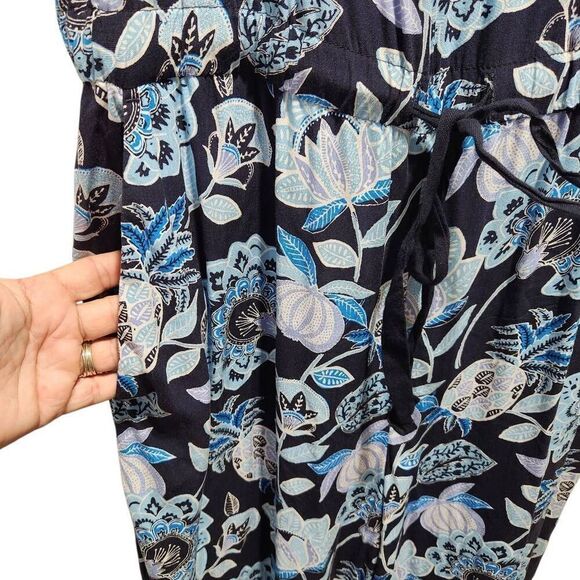 Ann Taylor Loft Pineapple Dream Jumpsuit blue floral drawstring waist rayon 10 - Picture 5 of 8
